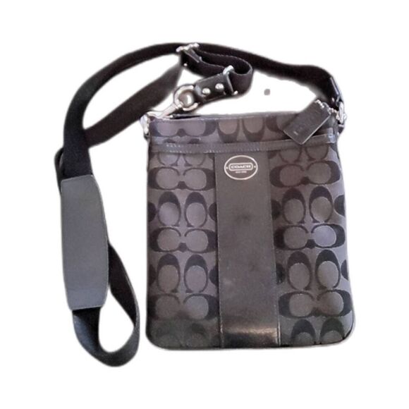 COACH Dark Brown Canvas Print Leather Accent Messenger/Crossbody Bag Purse - Picture 1 of 7